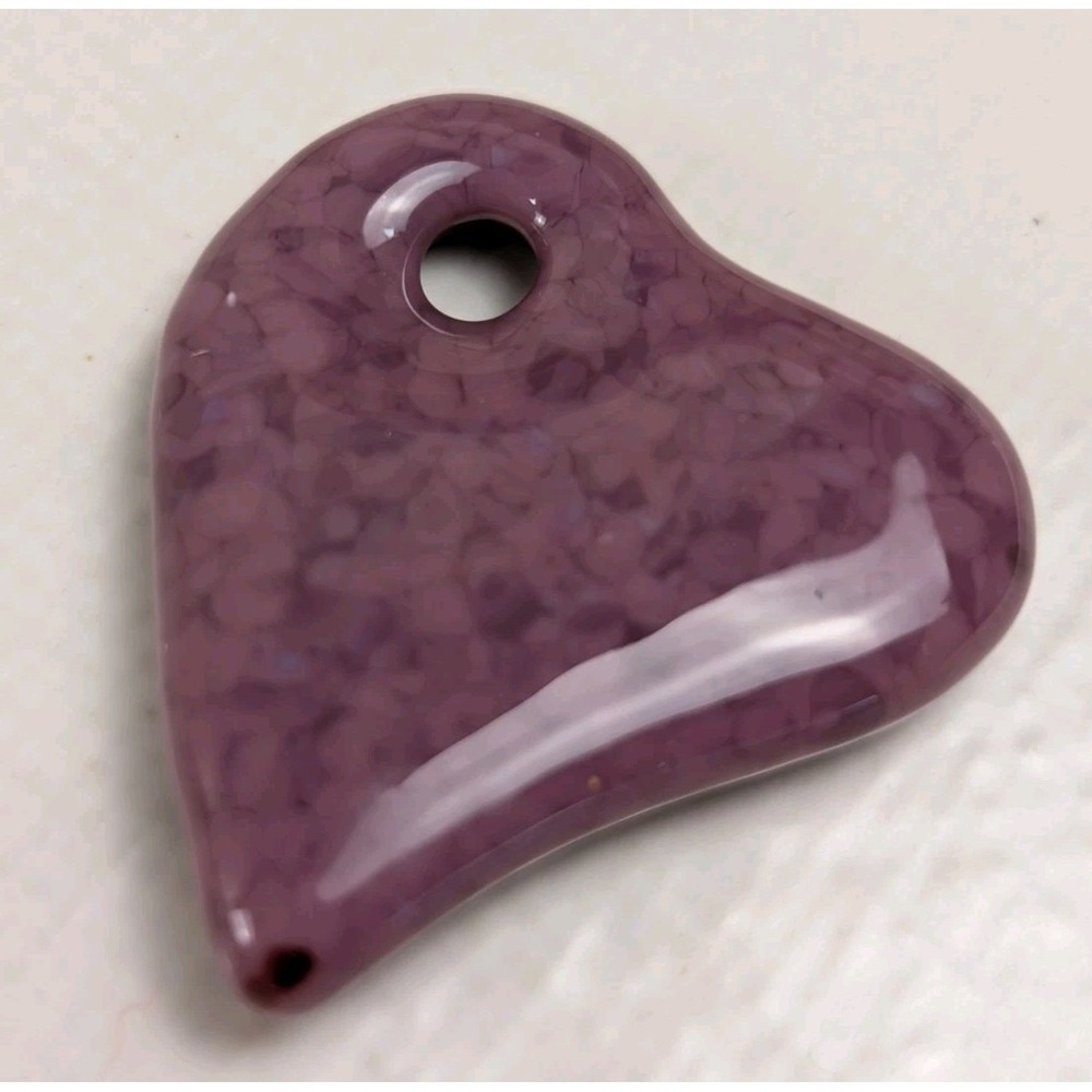 Purple Glass‎ Heart Pendant Marbled Lampwork Style Jewelry Making Charm